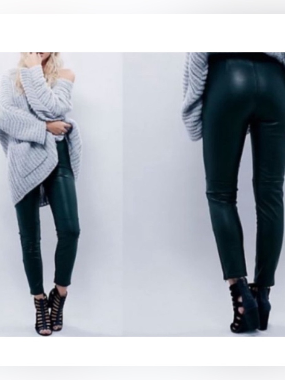 Free People Skinny Pull On Vegan Leather Skinny Pants Zip Ankle Black Size 4